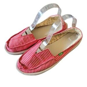 Sanuk Castaway Striped Canvas Flats Shoes Red & White Beach Size 8